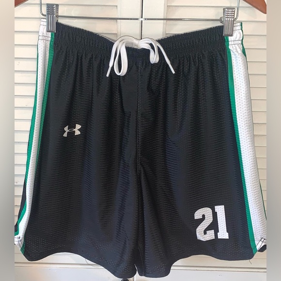 Under Armour basketball Shorts Black with green and white Stripes Large - Picture 6 of 6